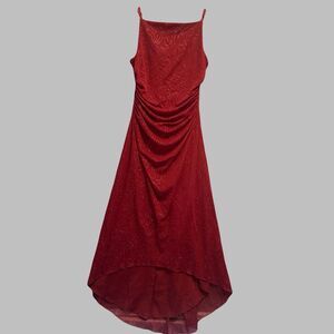 Y2K Vintage Asymmetric Prom Dress Size M Red Glitter Spaghetti Strap Fairycore